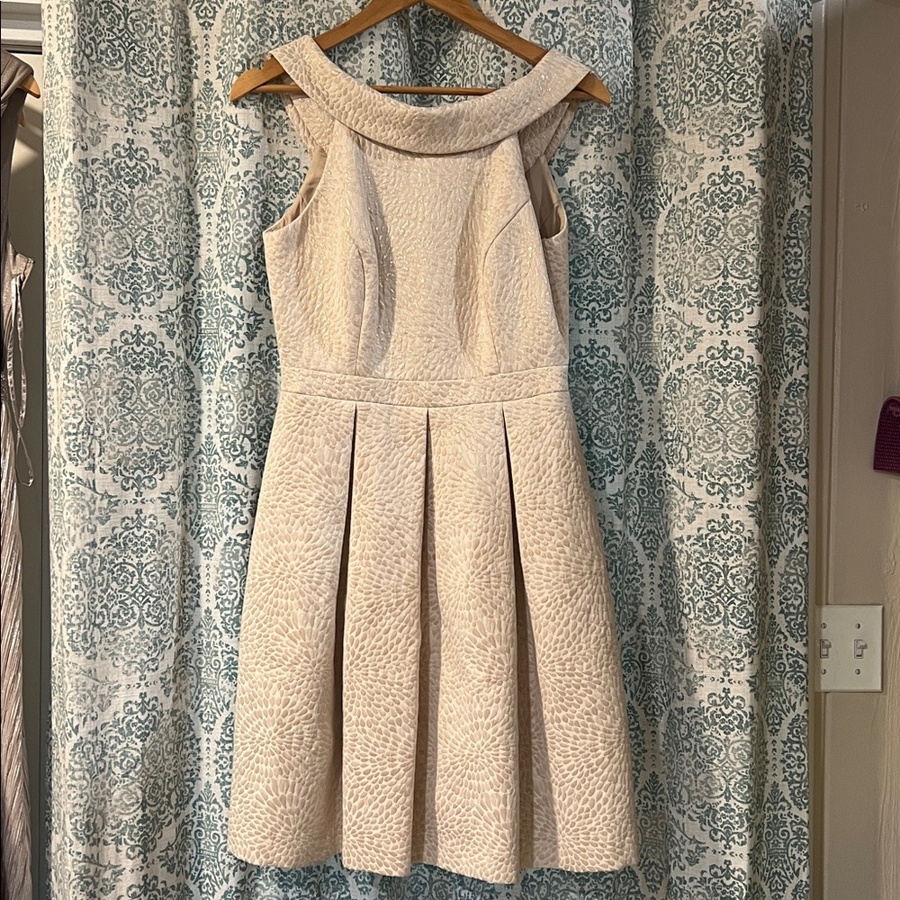 Brocade Formal Textured Shimmery Dress Gold Cream Davids Bridal 90059 Holiday